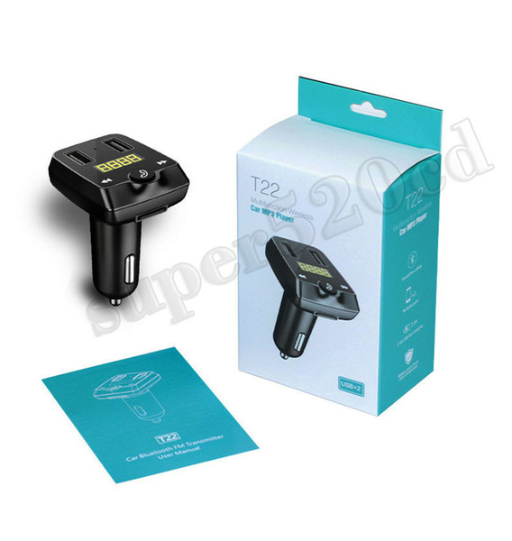 T22 Car Bluetooth Car MP3 Player New FM Transmitter Support Bluetooth Music TF Card U Disk Player USB Zhitong Charger With Retail Box