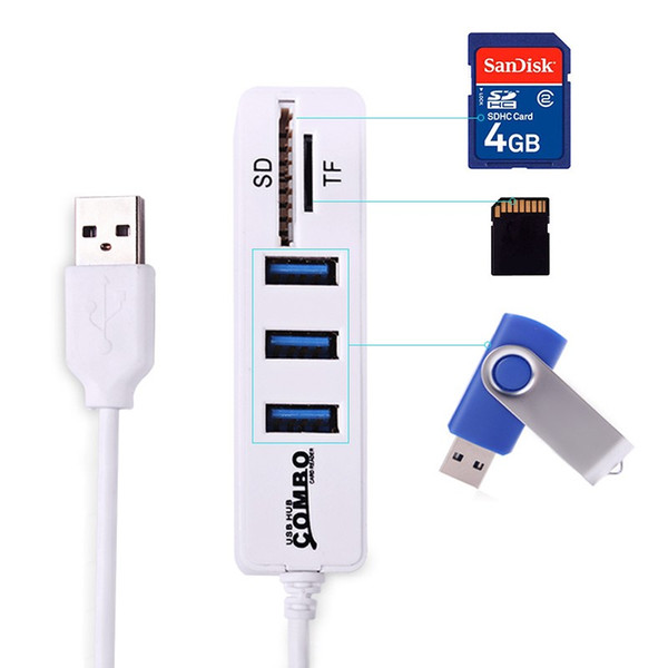 100pcs Multi USB adapter Hub 2.0 3 Ports + Card Reader Portable Hub USB Combo High Speed Mini USB Splitter All In One
