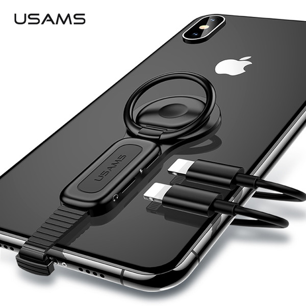 Dual Lightning Ring Holder Adapter USAMS 3.5mm Audio&charger Adjustable Phone Holder 2A fast charging Adapter OTG for iPhone iOS