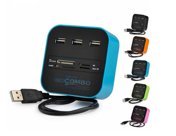 Micro USB Hub 2.0 3 Ports + TF SD Card Reader Slot High Speed USB adapeter All In One USB Splitter for Laptop Desktop Use 50Set