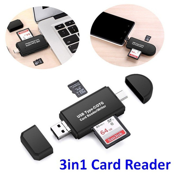 100pcs 3 in 1 3in1 Multifunction TYPE C Card Reader 480Mbps High Speed Type-c Micro Usb SD Tf Card