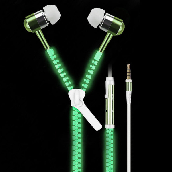 Zipper Type Earphone With Luminous Light 1.2M Stereo Luminous Zipper Headset With Microphone For iPhone6s Xiaomi5 MP3