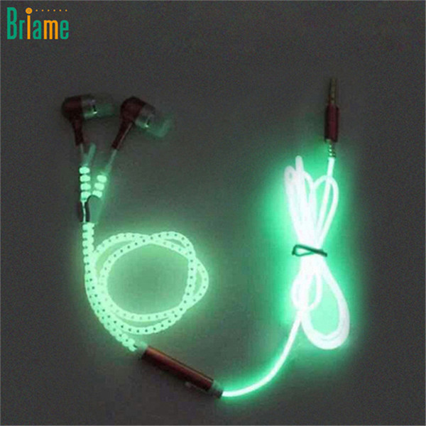 Hot Sale In-Ear Earphone Glowing Bass Metal Zipper Headset Luminous Light Earbuds Glow In The Dark Headphone For Smart phone MP3