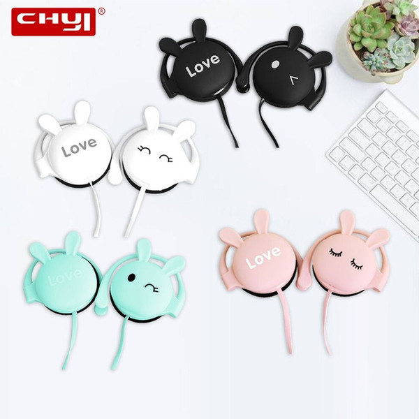 CHYI Rabbit Cartoon Stereo Earphone Headphone with mic 3.5mm Ear-hook Sports Headset for Girls Kids Xiaomi Mobile Phone Gift Mp3