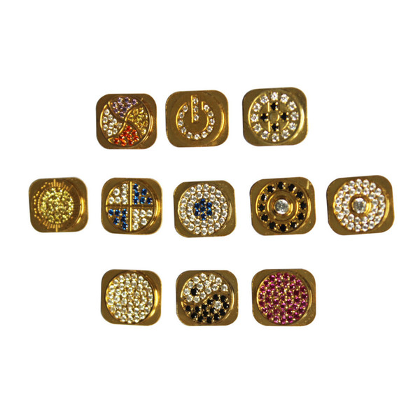 Wholesale-Diamante Bling Gold home button Replace For iPhone 5G home key 11 Styles