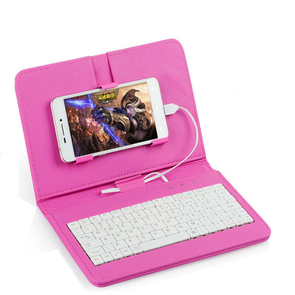 Mini Wireless Keyboard Bluetooth Wired Keyboard Flip Holster Case For 4.2''-6.8'' Mobile Phone Tablet