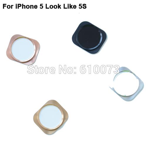Wholesale-Home Button Key with Metal Ring For iPhone 5 Looks Like 5S Silver / Black / Gold Home Button Replacement 200PCS DHL