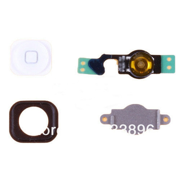 Wholesale-White Home Menu Button Key Cap +Flex Cable +Bracket Holder+Spacer Set For iPhone 5 5G Free/Drop Shipping