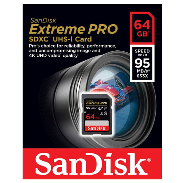 SanDisk 64GB Extreme Pro SDXC Memory Card (SDSDXXG-064G-GN4IN) SDXC 4K V30 UHS-I 95mb/S for Camera Speed up to 95MB/s