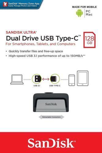 SanDisk 128GB Ultra Dual USB Flash Drive USB 3.0 Type-C for Android Samsung LG Smartphone SDDDC2-128G