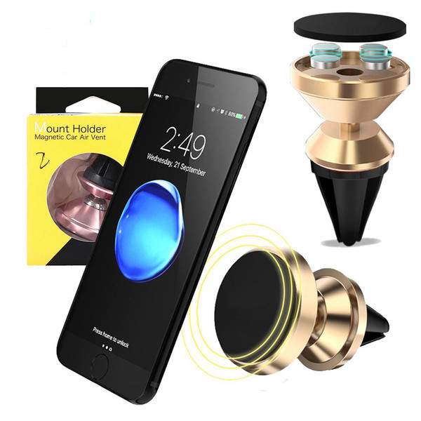 Hight Quality 4 Magnet Aluminium Metal Air Vent Magnetic Mobile Holder Luxury Magnet Car Holder For All Cellphone With Retail Package