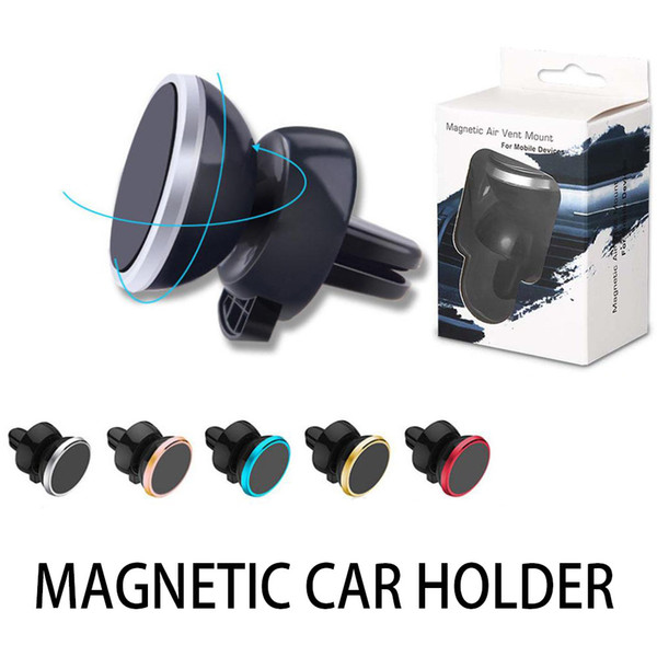 6 Magnet beads Metal Air Vent Magnetic Mobile Phone Holder For iPhone Samsung Magnet Car Phone Holder Aluminum Silicone Mount Holder Stand