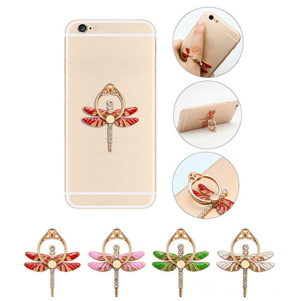 Universal 360 Degree Dragonfly Crystal Finger Ring Holder Phone Stand Phone Holder For iphon 7 Samsung Huawei Mobile Phones