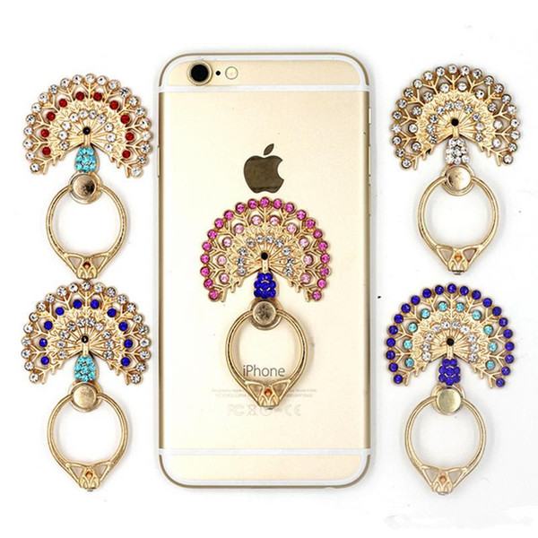 Peacock open finger ring holder screen metal diamond multi functional lazy folding folding paste mobile phone ring holder wholesale