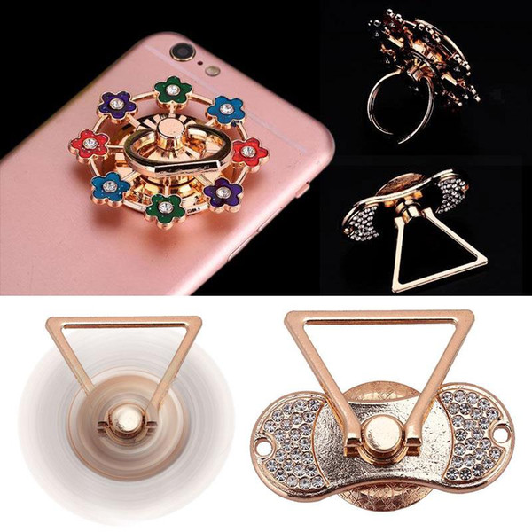 2017 Creative metal fidget hand spinner fingertips phone stand gyro phone stent lazy phone stand with finger ring rotation holder For iPhone