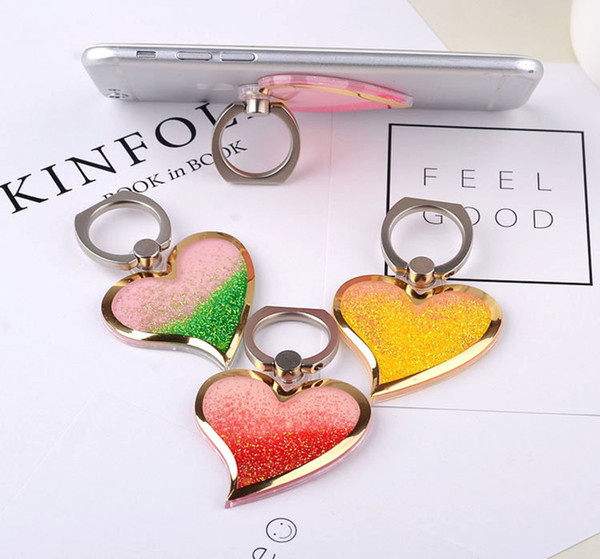 Rotating 360 Liquid Finger Grip Bling Glitter Heart Universal Cell Phone Luxury Ring Hook Holder Stand For iPhone x 8 Samsung Huawei Xiaomi