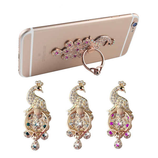 Finger Ring Stand Bracket Buckle Rhinestone Peacock Mobile Phone Holder for iPhone x 8 7 Samsung Galaxy S9 S8 Support