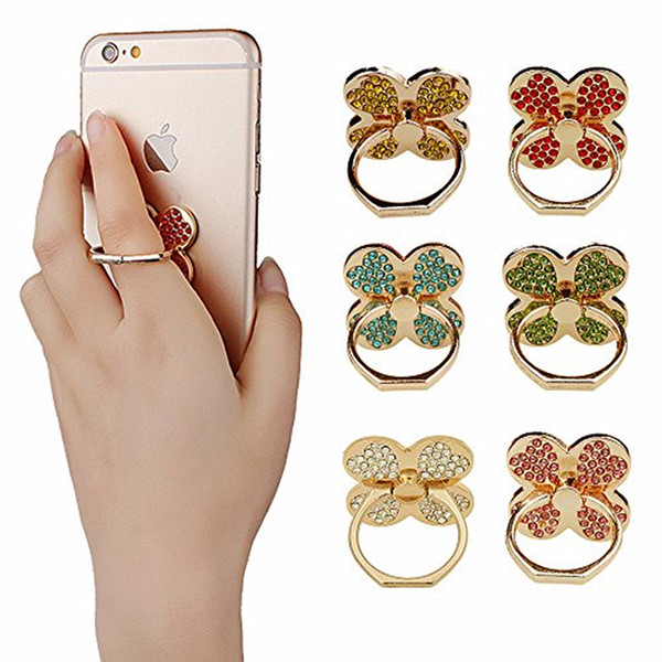 Diamond Clover Cell Phone Ring Holder Lazy Folding Ring Holder Stend Finger Grip For Iphone 8 X Samsung S8