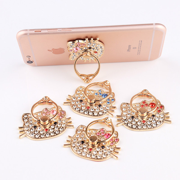 Hello kitty Bling Diamond Ring Phone Holder buckle Unique Cell Phone Holder Fashion For iPhone X 8 7 6s Samsung S9 cellphone stand