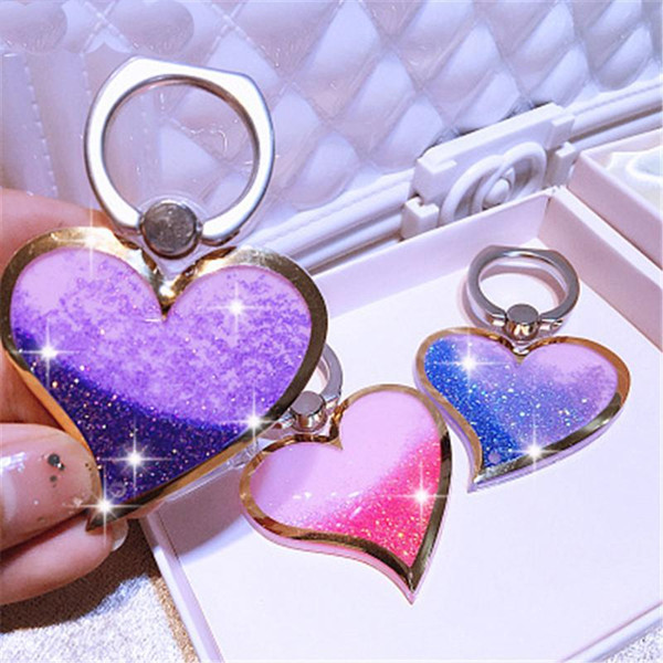 Free shipping universal love shape liquid quicksand cell phone holder liquid sand ring buckle lazy heart-shape ring holder bracket