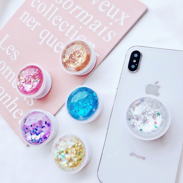 Newly Fancy Colorful Liquid Glitter Tablets Phone Holder For iphone XS XR 7 8 plus Xiaomi Huawei Samsung Dremshell bling Grip Mount Stand