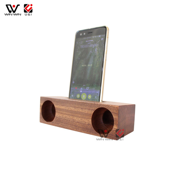 Hard Bamboo Cherry Rosewood Black Walnut Wooden Mobile Phone Holder Speaker Subwoofer Two-channel Stereo Wood Speaker For All Mobile Phone