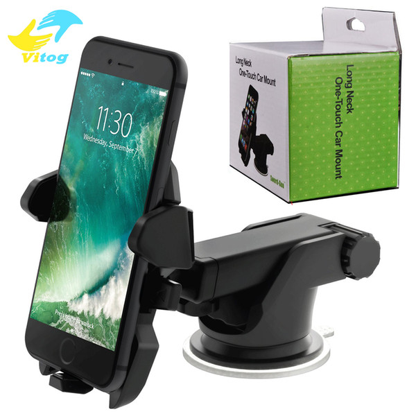 Retractable Car Mount Phone Holder Easy One Touch Universal Holders Suction Cup Cradle Stand For iPhone X 8 Plus Samsung S8 s9 plus