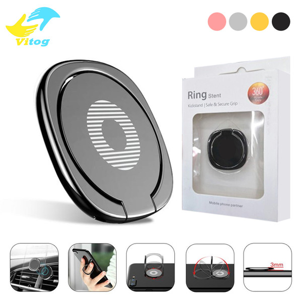 New Luxury 360 Degree Metal Finger Ring Holder Smartphone Mobile Phone Finger Stand Holder For iPhone 7 6 Samsung Tablet with Package