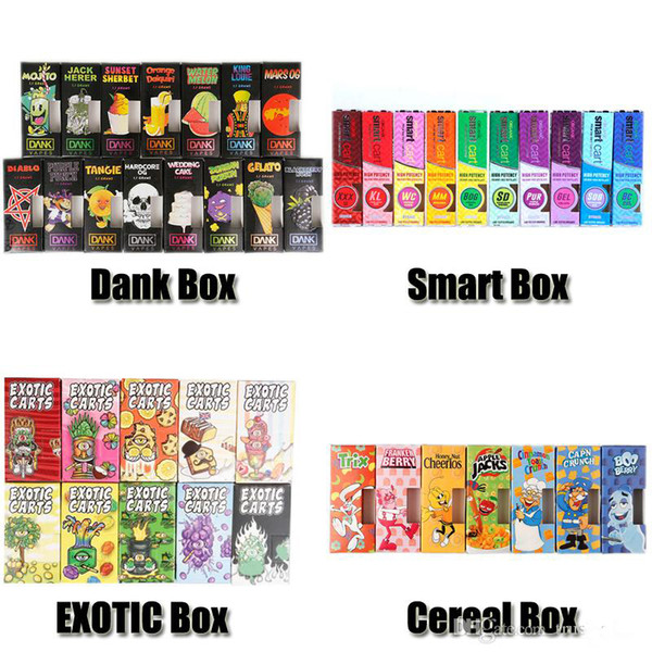 2019 New Black Dank Vapes Cartridges Cereal Exotic Smart Carts Retail Packages Packaging Box 70 Flavors For 1.0ml Thick Oil Tank smart pods