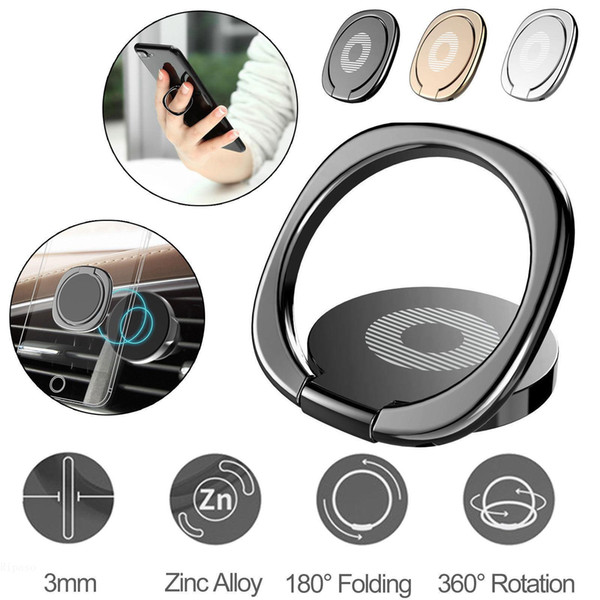 360° Finger Ring Stand Phone Holder Desk Bracket Car Magnetic Metal Plate Cell Phone Mounts Smartphone Holders