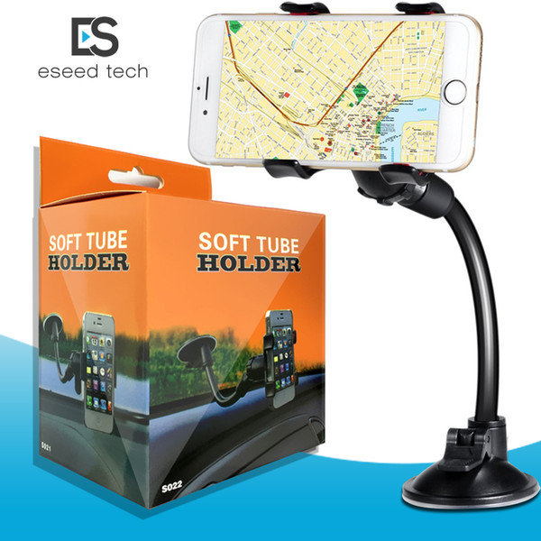 For iPhone 6/6s Double Clip Car Mount, Easy-To-Use Universal Long Arm/neck 360°Rotation Windshield Phone Holder for Cell Phones -Retail Pack