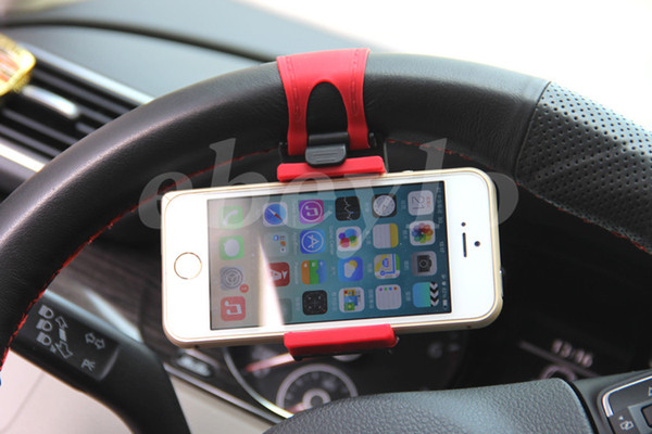 Free DHL Universal Car Steering Wheel Cradle Cellphone Holder Clip Car Bike Mount Stand Flexible Phone Holder extend to 86mm for iphon6 plus