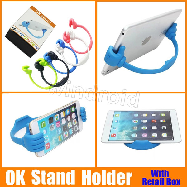 Universal The thumb OK Stand Holder For Ipad Tablet PC IPhone 5 5S 6 6 Plus Samsung S3 S4 S5 Note 3 4 DHL Free shipping with retail box 50