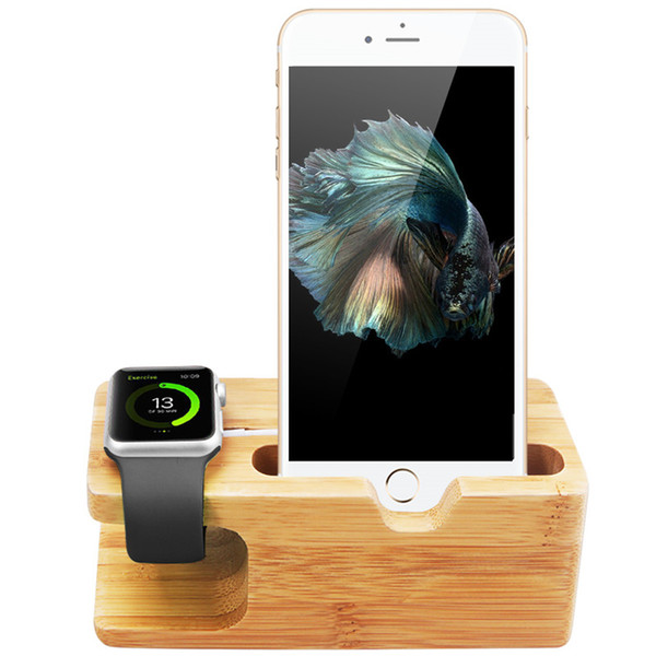 Newest Charging Platform for Apple Watch Stand Station for Apple Watch For iPhone Bamboo Wood cell Phone Holder Stand with box