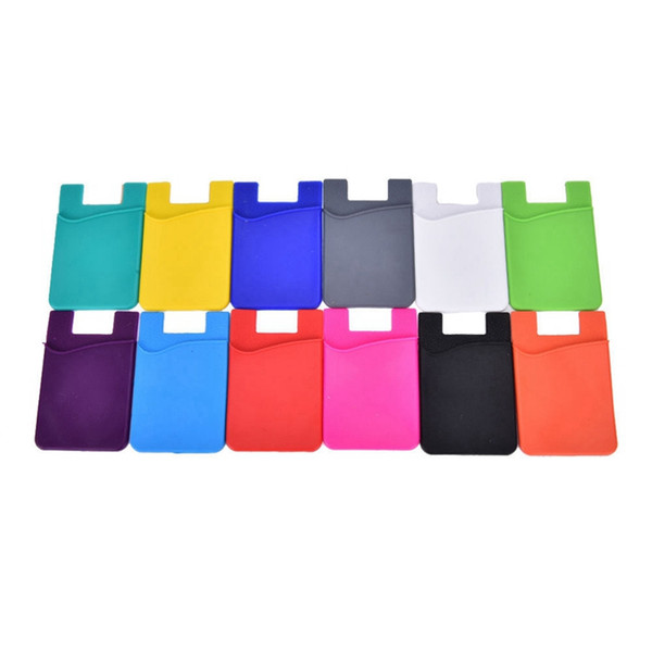 Silicone Wallet Credit Card Cash Pocket Sticker Adhesive Holder Pouch Mobile Phone 3M Gadget For phone For Samsun DHL free shipping