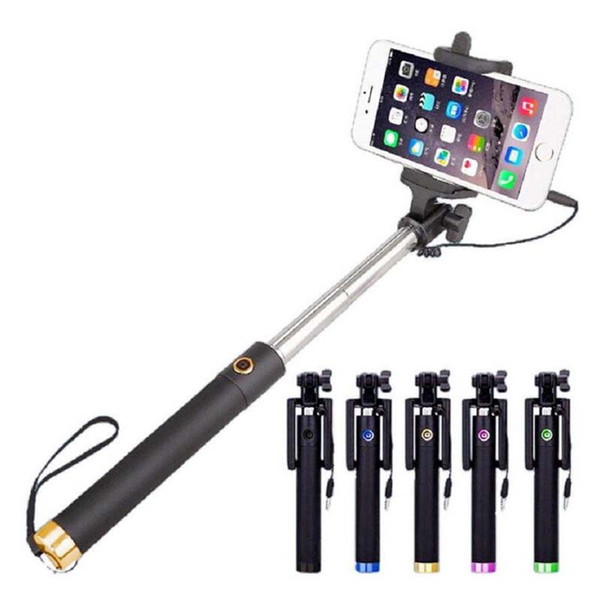 iPhone Android mobile phone line control selfie stick mobile phone folding selfie stick self-timer rod groove tube anti-rotation design