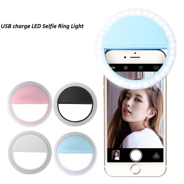 Beauty Selfie Lighting Ring Holder Clip Fill Light Phone Mount Flash Light Up Selfie Lamp Rechargeable with Packing Boxes