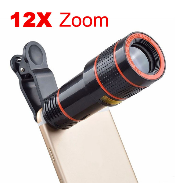 Telescope Lens 12x Zoom unniversal Optical Camera Telephoto len with clip for Iphone Samsung HTC Sony LG mobile smart cell phone