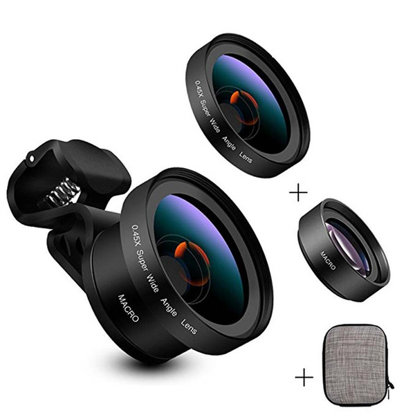 Professional Universal Camera Lenses 0.45X Wide Angle 12.5X Macro Lens With Clips 2 in 1 Kit For iPhone Samsung Cell Phone