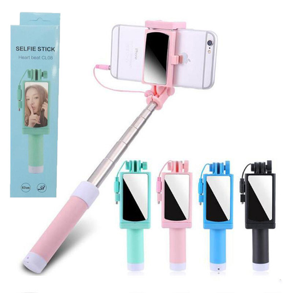 Selfie Stick with Remote Control and mirror Wireless Bluetooth For iPhone X XR samsung s10+ Portable Selfie Monopod With Retail Package