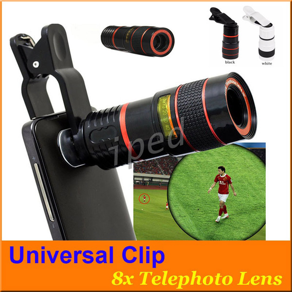 Cheapest Universal Clip 8X Magnification Zoom Mobile Phone Telescope Lens Telephoto External Smart phone Camera Lens + retail box 200pcs DHL