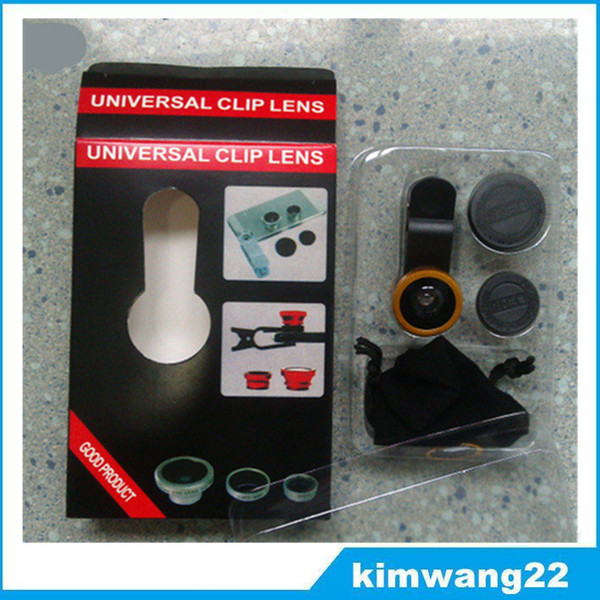 Universal Clip 3 in 1 Fish Eye with Wide Angle Macro Camera Glass Lens For iPhone 6 6Plus 5s for Samsung S5 S6 Free dhl