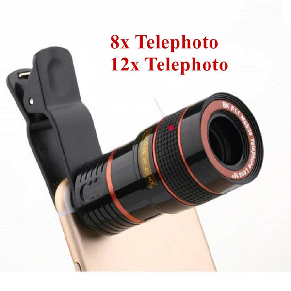 Telescope Lens 8x 12x Portable Optical Zoom Camera Telephoto Lens with Clip for iPhone Samsung Cellphone with Retail Package 50pcs/up