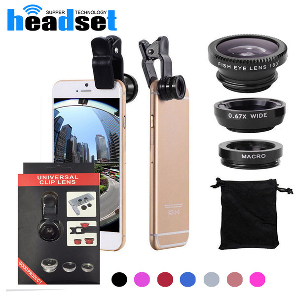 3 In 1 Universal Clip Camera Mobile Phone Lens Fish Eye + Macro + Wide Angle For iPhone 7 Samsung Galaxy S8 with retail package