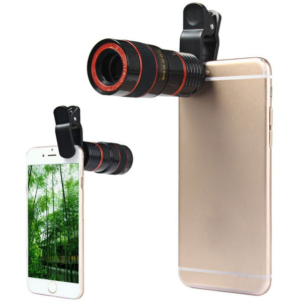 50pcs Zoom 8X Clip-on Telescope Optical 8 Times Zoom Cell Phone LENS With Clip For iPhone 7 Samgsung HTC Nokia new