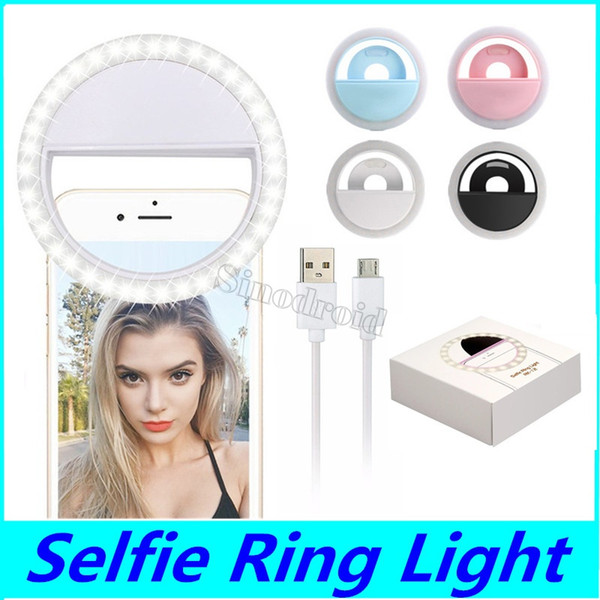 RK12 Rechargeable Universal LED Selfie Light Ring Light Flash Lamp Selfie Ring Lighting Camera Photography For iPhone Samsung S10 Plus 50PCS