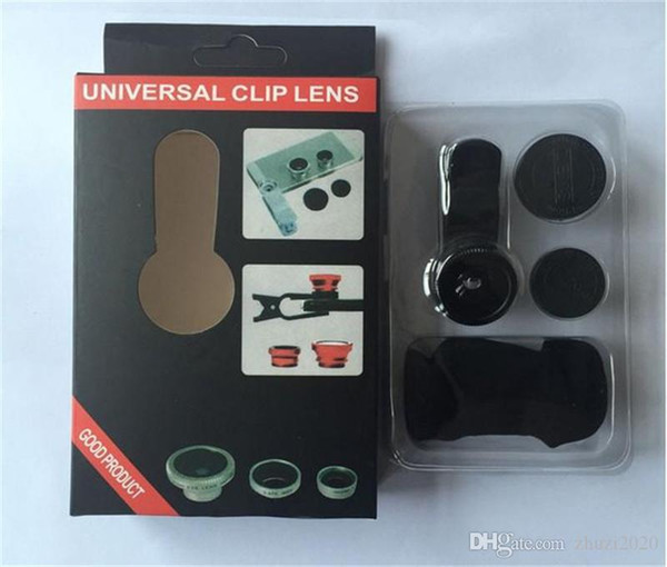 3 in 1 Universal Clip Fish Eye Wide Angle Macro Phone Fisheye glass camera Lens For Samsung huawei