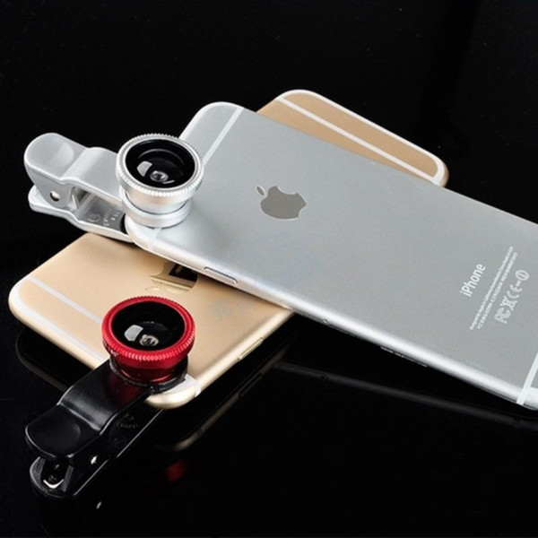 3 in 1 colorful cell phone Micro Wide Angle Fish eye Universal Clip Lens retail box packing