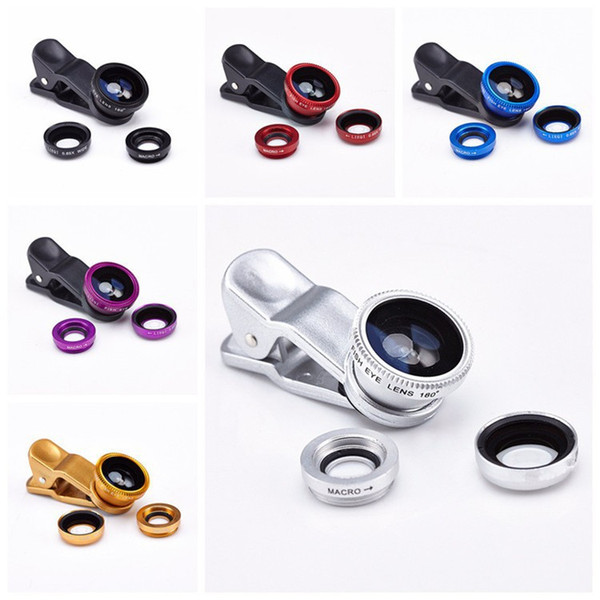 Universal 3 in 1 Clip On Cell Phone Fish Eye Lens 180 Degree + 0.67X Wide Angle + Macro Camera Kit For iPhone Samsung Mobile Phone