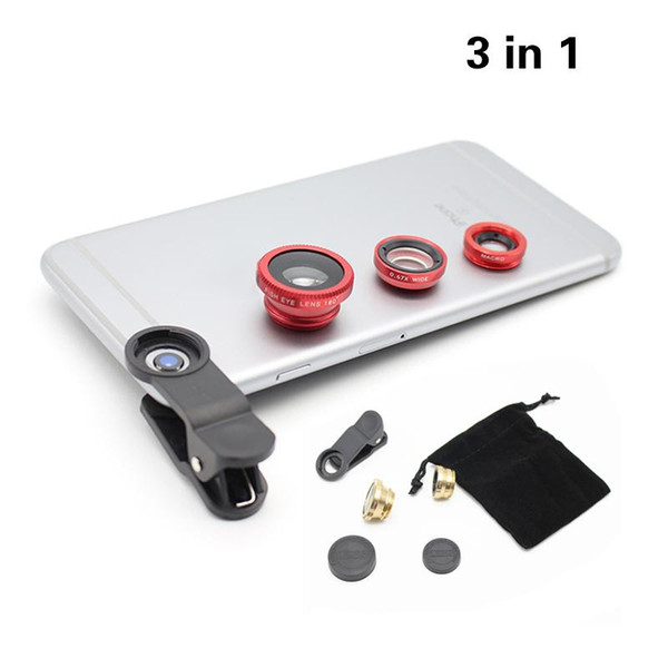 Clip 3 in 1 Glass Fish Eye Wide Angle Macro Fisheye Mobile Phone Lens For iPhone 6 5 5S 4 4S Samsung HTC